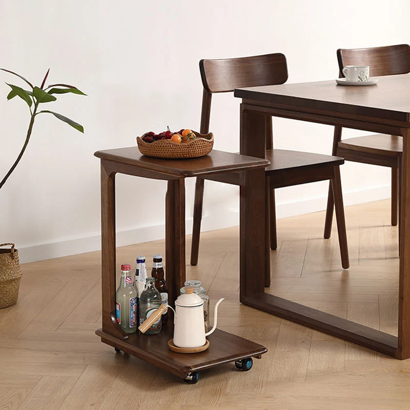 Modern Minimalist Rectangular Walnut Wood End Table 2-Tier Movable For Living Room