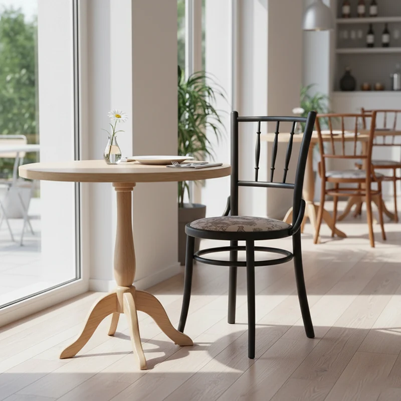 Traditional Vintage Round Cushion Beech Wood Cotton Linen Sponge Dining Chair Backrest For Dining Room