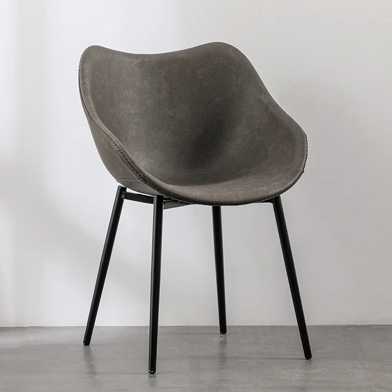Modern Minimalist Curved PU Leather Metal Sponge Plastic Dining Chair Backrest Armrest For Dining Room