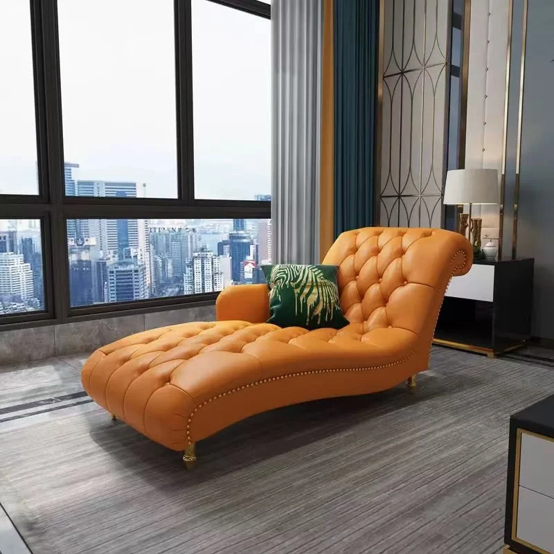 Contemporary Luxury Rectangular Faux Nappa Leather Solid Wood Stainless Steel Accent Chair Chaise Lounge Backrest Armrest For Living Room