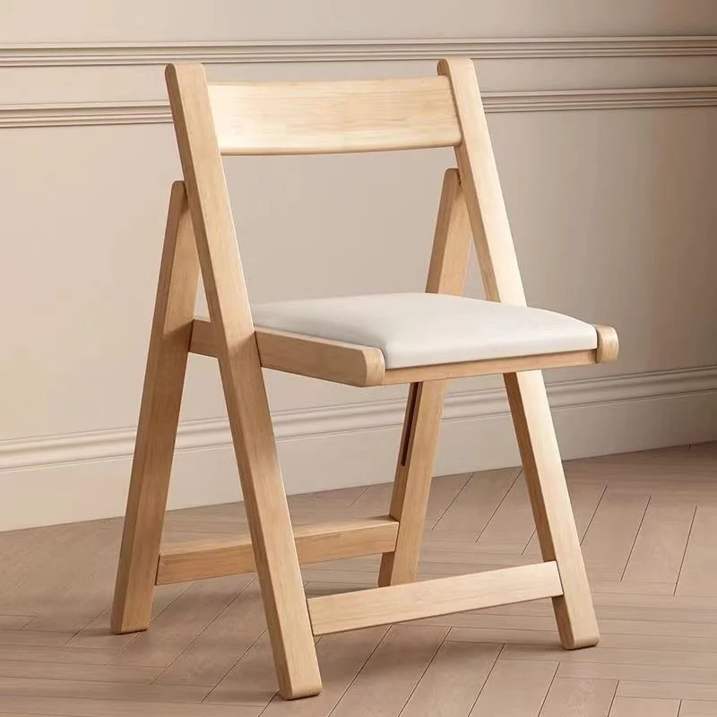 Contemporary Scandinavian Square Rubberwood Solid Wood PU Leather Foldable Backrest Chair For Living Room