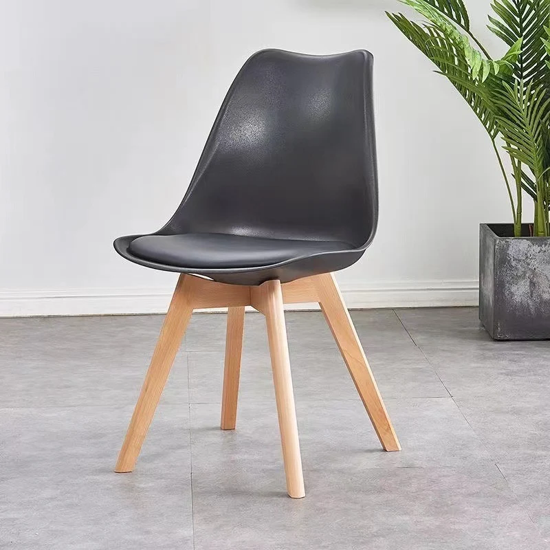 Modern Minimalist Square Rectangular Beech Wood PP Faux Leather Dining Chair Backless Armless For Dining Room & Kitchen