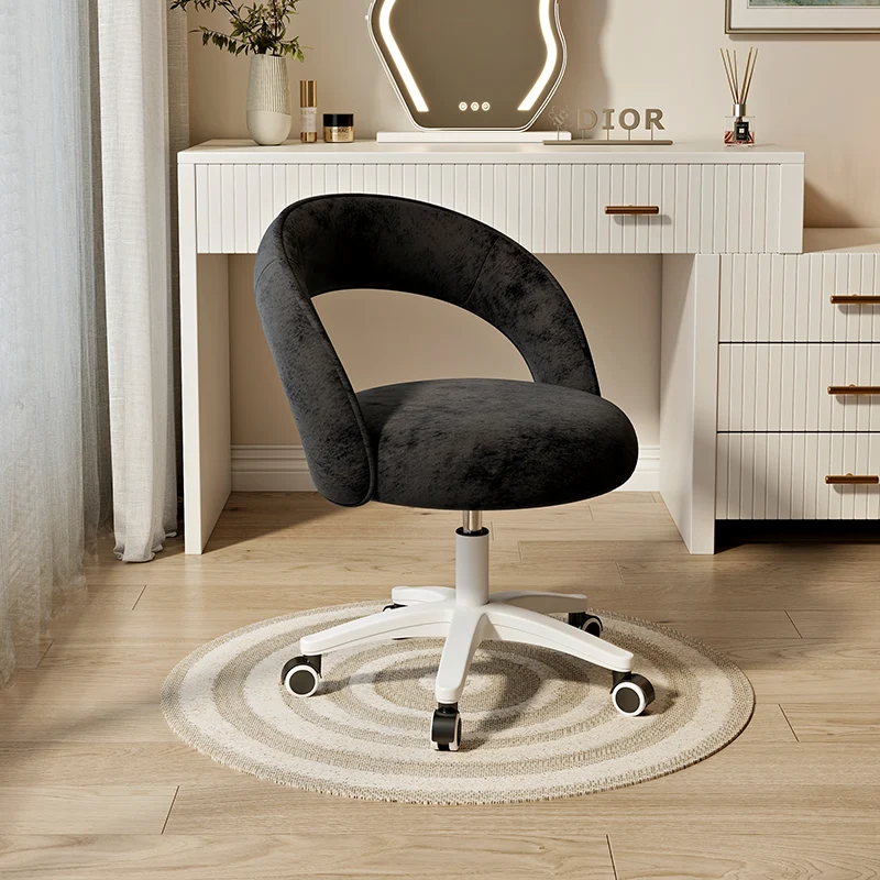 Modern Minimalist Curved Velvet Nylon Plastic Vanity Stool Backrest Armless For Bedroom