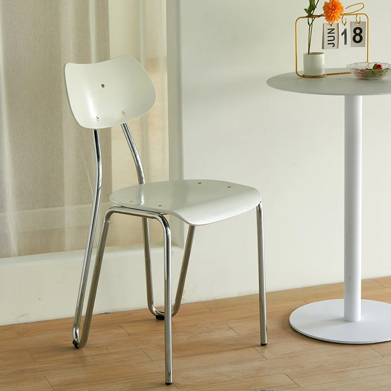 Modern Minimalist Rectangular Curved Multi-Layer Plate Iron Dining Chair Backrest Armless For Dining Room