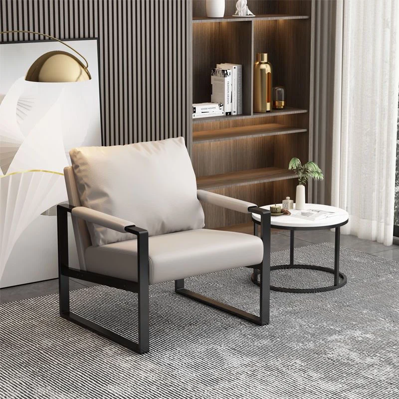 Contemporary Scandinavian Rectangular PU Leather Synthetic Fabric Iron Accent Chair Backrest Armrest For Living Room