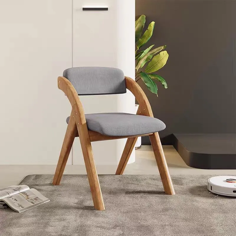 Modern Minimalist Square Cushion Rubberwood & Plywood Fabric Sponge Dining Chair Foldable Backrest Armrest For Dining Room
