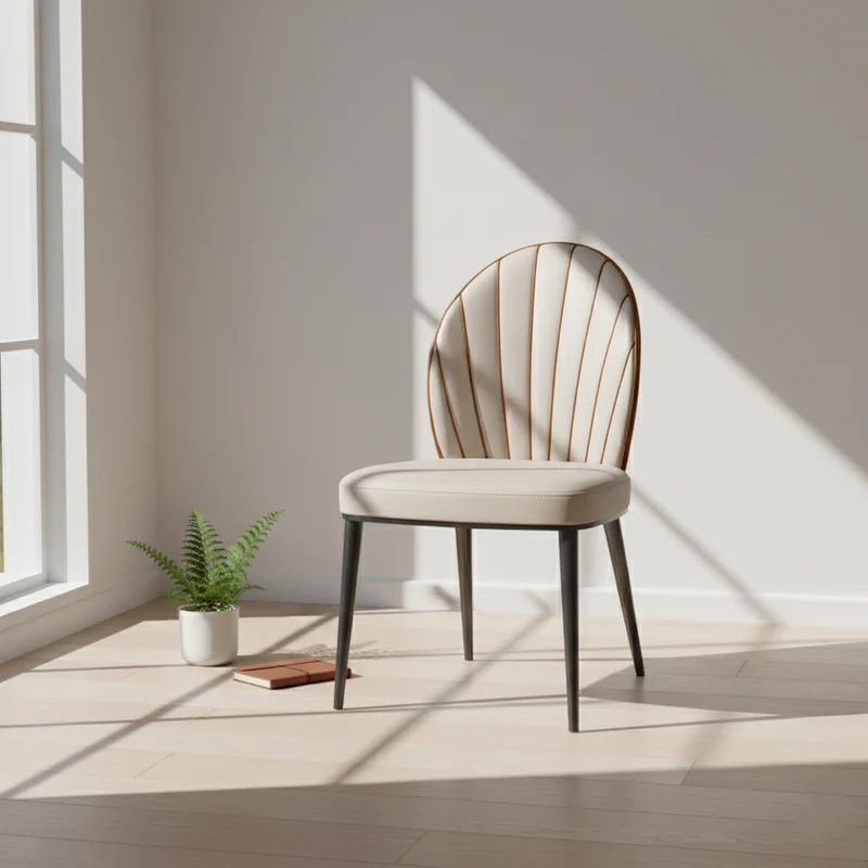 Contemporary Luxury Fan-Shaped Microfiber Leather Stainless Steel Backrest Dining Chair For Dining Room
