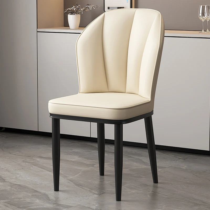 Modern Minimalist Square Metal Faux Nappa Leather Dining Chair Backrest Armless for Dining Room & Kitchen