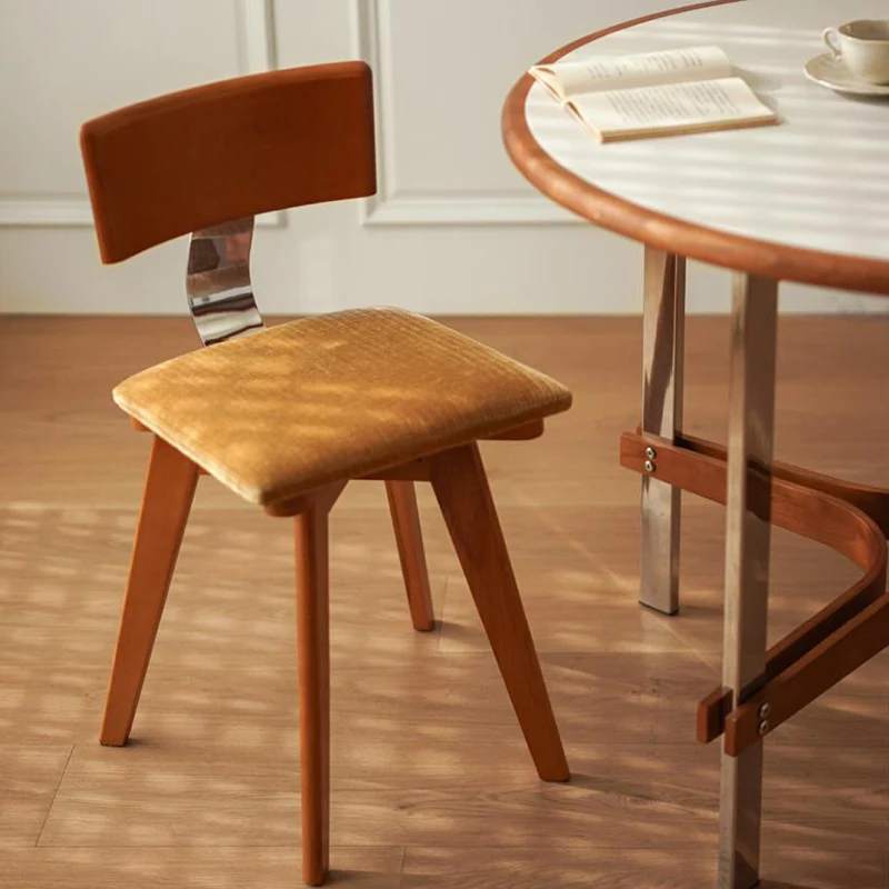 Modern Mid-Century Square Rubberwood Corduroy Backrest Dining Chair For Dining Room