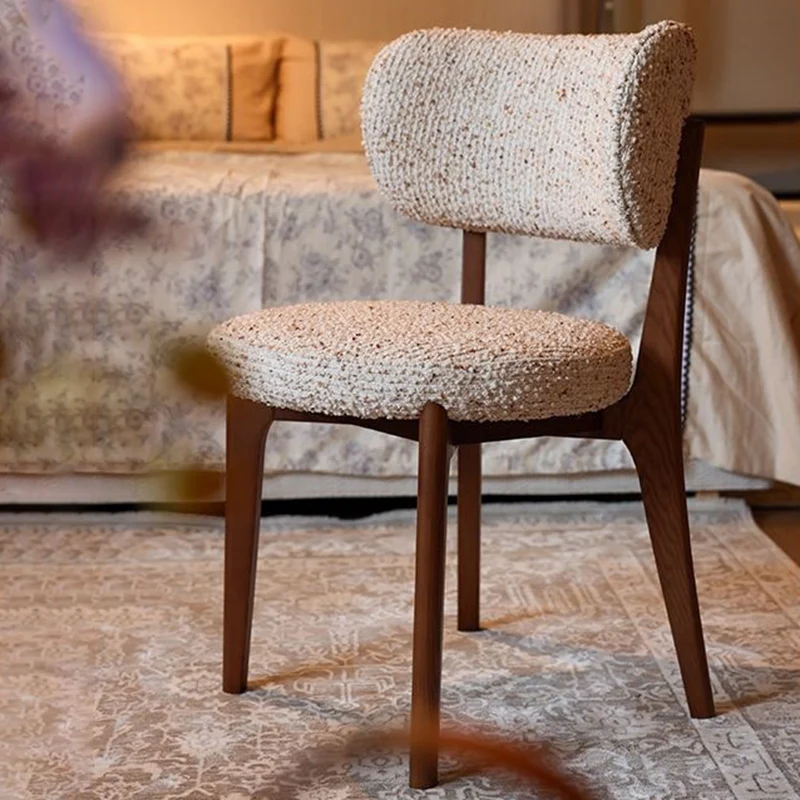 Traditional French Round Cushion Color-Spun Fabric Solid Ash Wood Dining Chair With Backrest For Dining Room & Kitchen