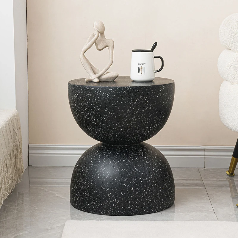 Contemporary Nordic Hourglass Round Magnesium Oxide End Table 1-Tray For Living Room