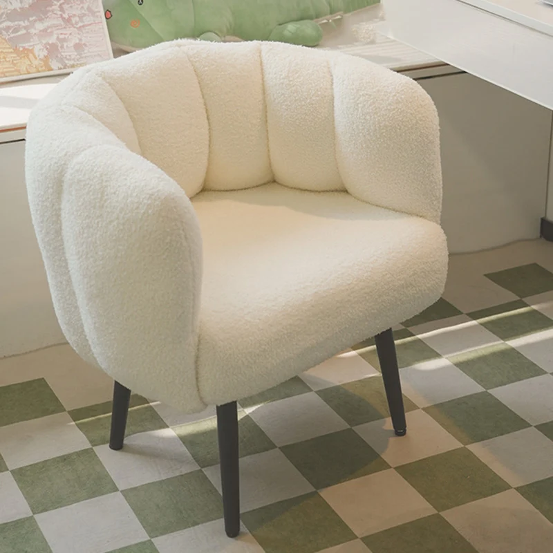 Modern Minimalist Curved Seat Cushion Sherpa Fabric Sponge Carbon Steel Vanity Stool Backrest Armrest For Bedroom