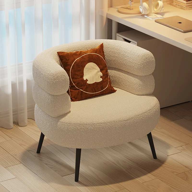 Contemporary Creative Sherpa Fabric Metal Semi-Enclosed Cylindrical Lounge Chair With Backrest & Armrests For Bedroom