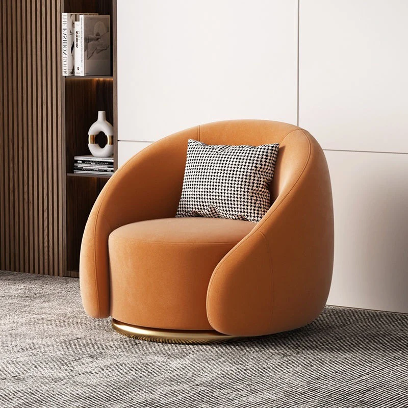 Modern Luxury Velvet Solid Wood Stainless Steel Semi-Enclosed Round Accent Chair Backrest For Living Room
