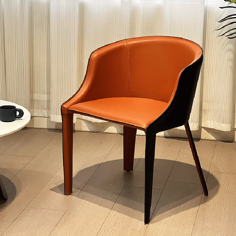Modern Luxury Saddle-Style Faux Leather Carbon Steel Curved Semi-Round Dining Chair With Backrest For Dining Room