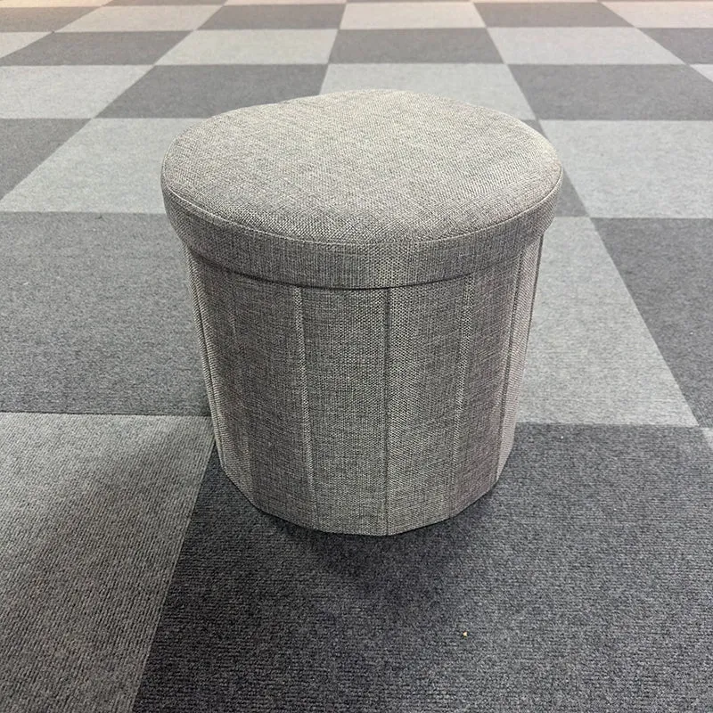 Modern Minimalist Linen Teddy Fleece Textured Cylindrical Low Stool Storage For Living Room