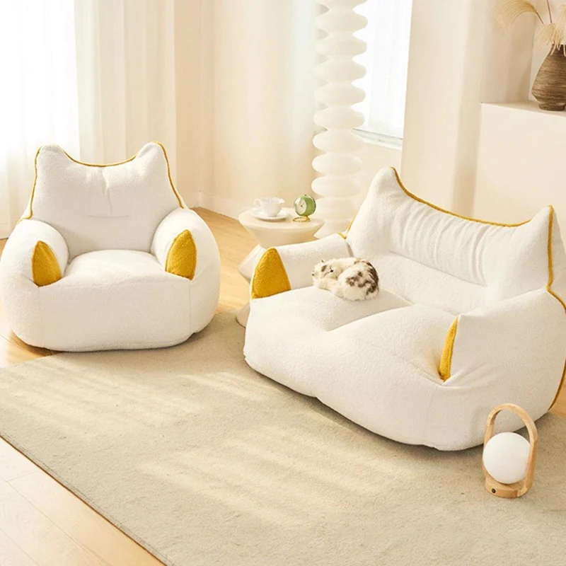 Contemporary Creative Teddy Fleece EPS Bunny Ear Square Accent Chair With Backrest & Armrests For Living Room