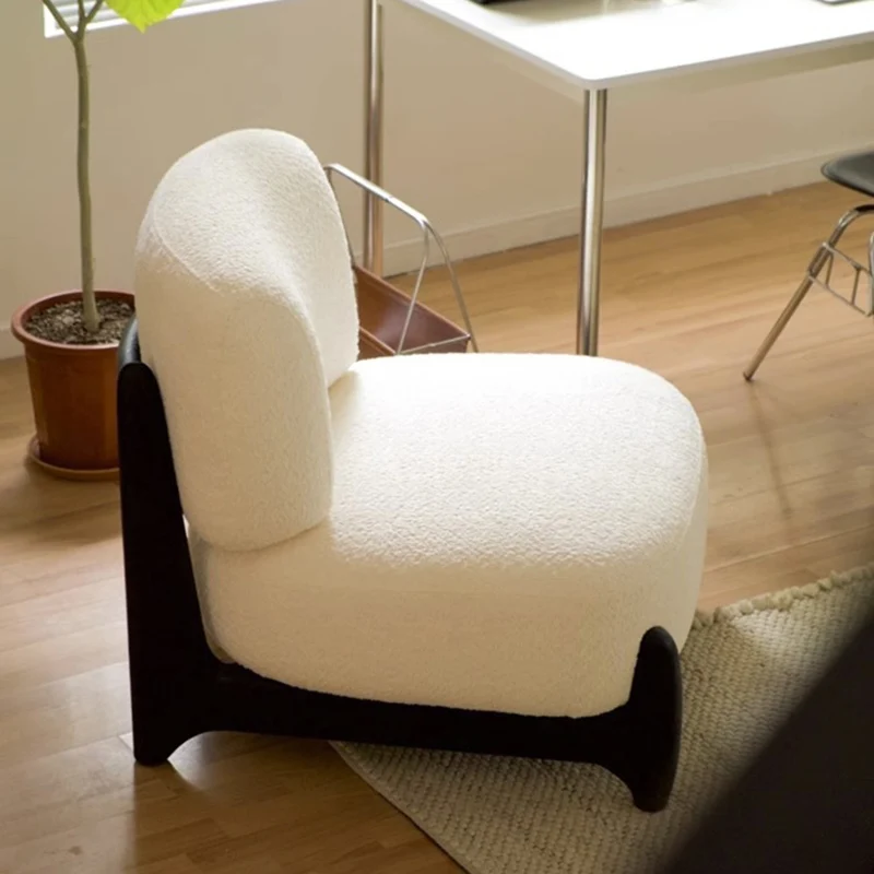 Contemporary Scandinavian Sherpa Fabric Solid Wood Rounded Square Accent Chair With Backrest For Bedroom