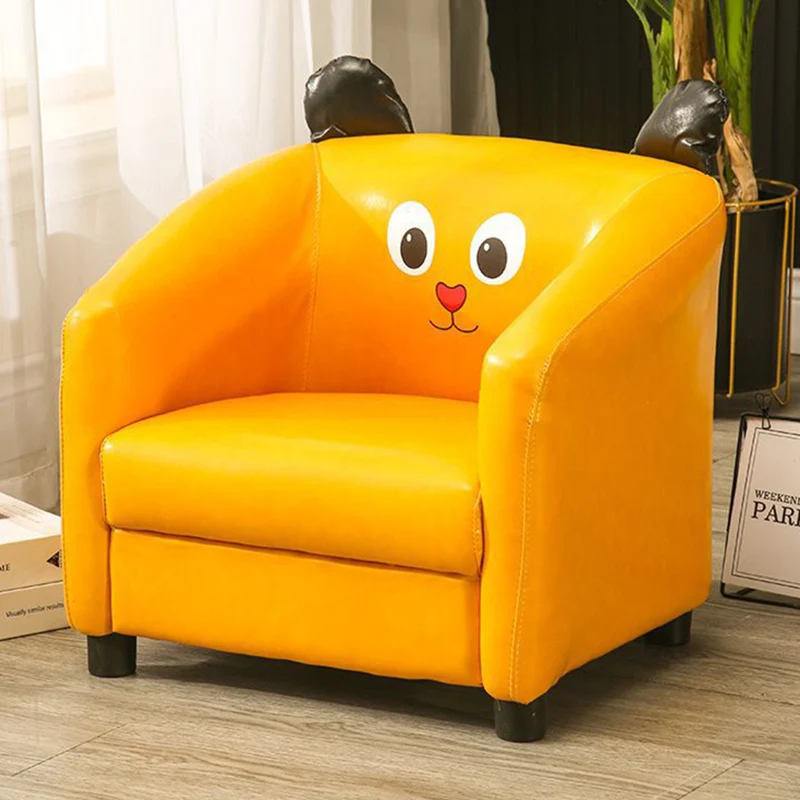 Contemporary Creative Kids Faux Oil-Waxed Leather Plywood Cartoon Animal Shaped Accent Chair Backrest Armrest For Living Room