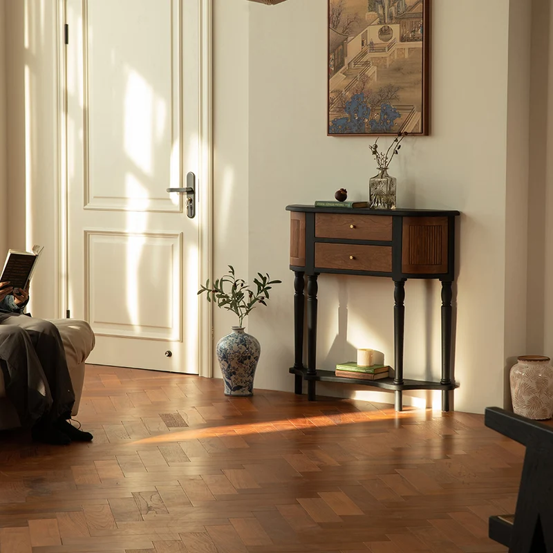 Traditional Vintage Rectangular Pine Wood Composite Board Chinese Fir Wood End Table 4-Leg 4-Cabinet For Living Room