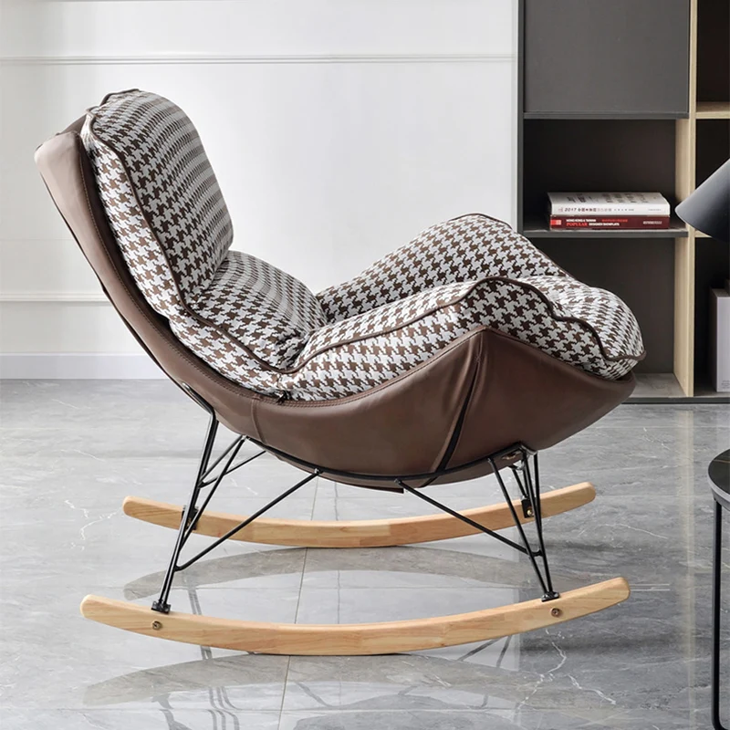 Contemporary Scandinavian Faux Leather Solid Wood Iron Curved Semi-Enclosed Accent Chair Backrest For Living Room
