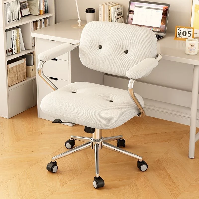 Modern Minimalist Corduroy Iron Mid-Back Height Adjustable Desk Chair Backrest Armrest For Home Office