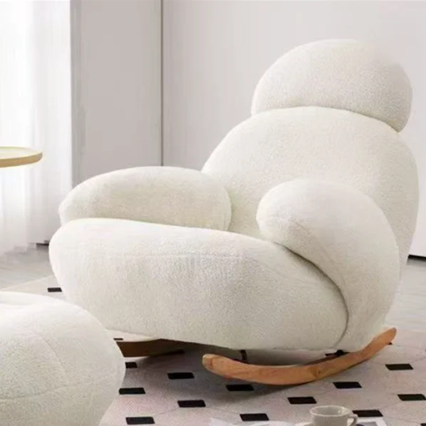 Contemporary Creative Sherpa Fabric Carbon Steel Pine Pet-Shaped Round Accent Chair Backrest Armrests For Living Room