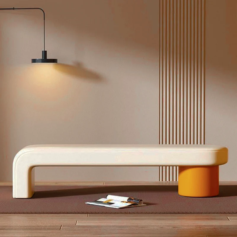 Modern Minimalist Rectangular Faux Leather Pine Wood Sponge Low Stool For Dining Room