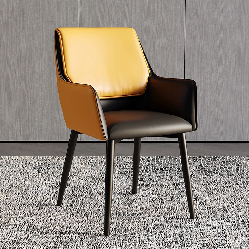 Modern Minimalist Square Seat Cushion PU Leather Carbon Steel Frame Sponge Dining Chair Backrest Armrest For Dining Room