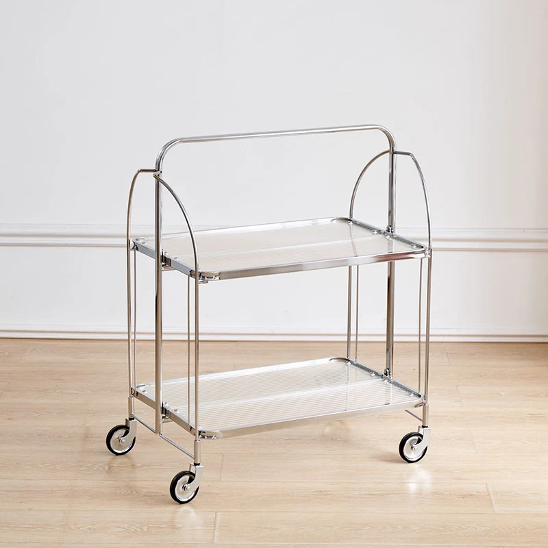 Modern Minimalist Foldable Rectangular Iron Glass Movable End Table 2-Tier For Living Room