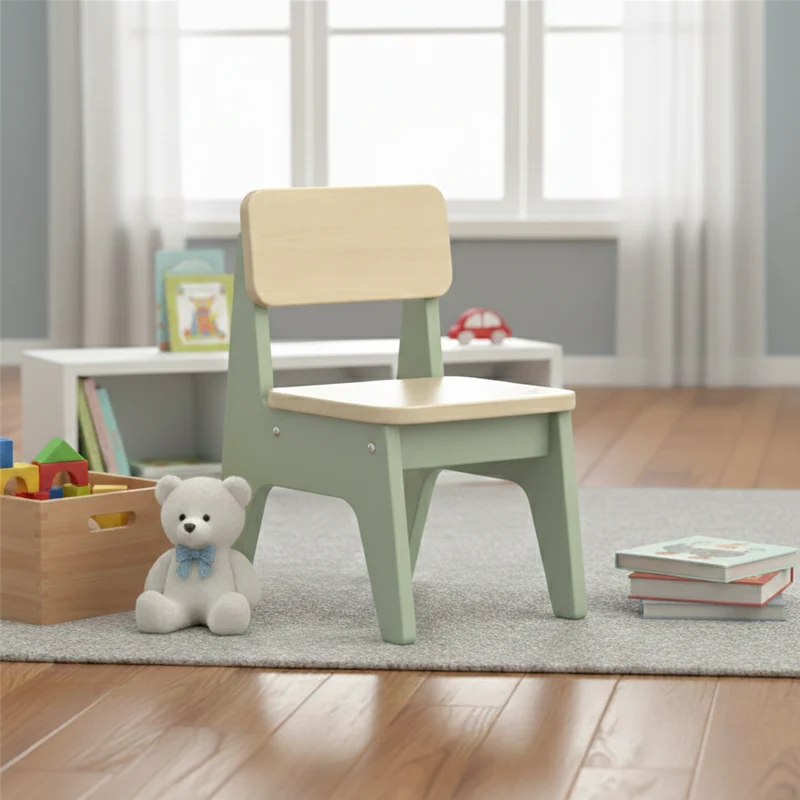 Contemporary Nordic Trapezoidal Durable Beech Wood Kids Low Stool Backrest Armless For Living Room