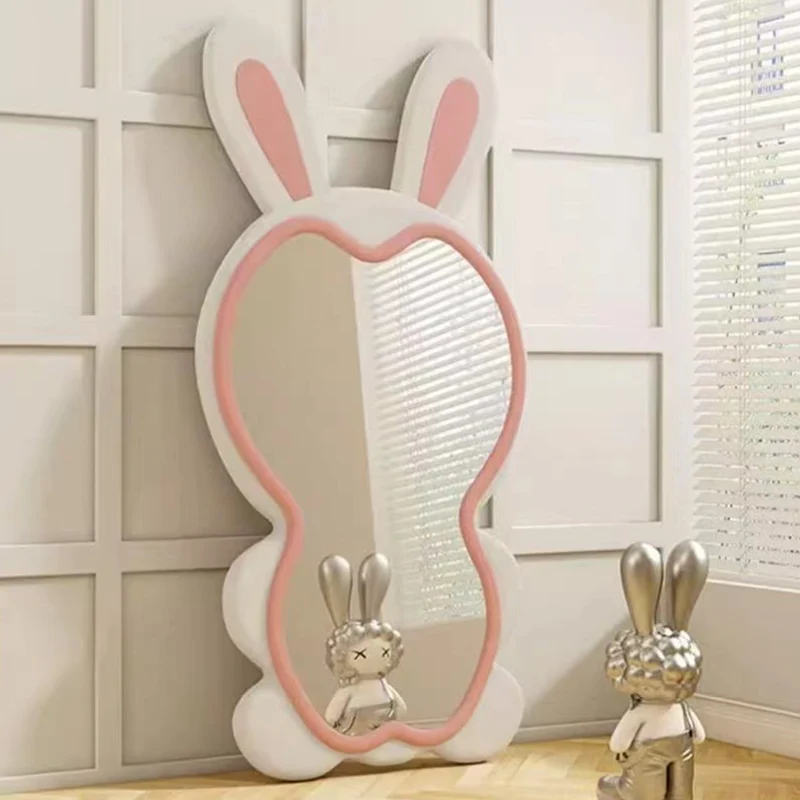 Contemporary Creative HDF Velvet Sponge Rabbit-Shaped Full-Length Floor Mirror For Bedroom & Living Room