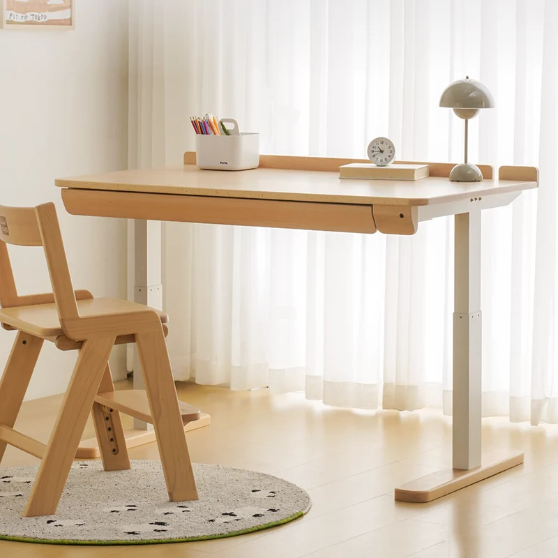 Growth-Oriented Kids Height-Adjustable Desk - Straight-Joint Beech & Carbon Steel Construction Study Desk For Study