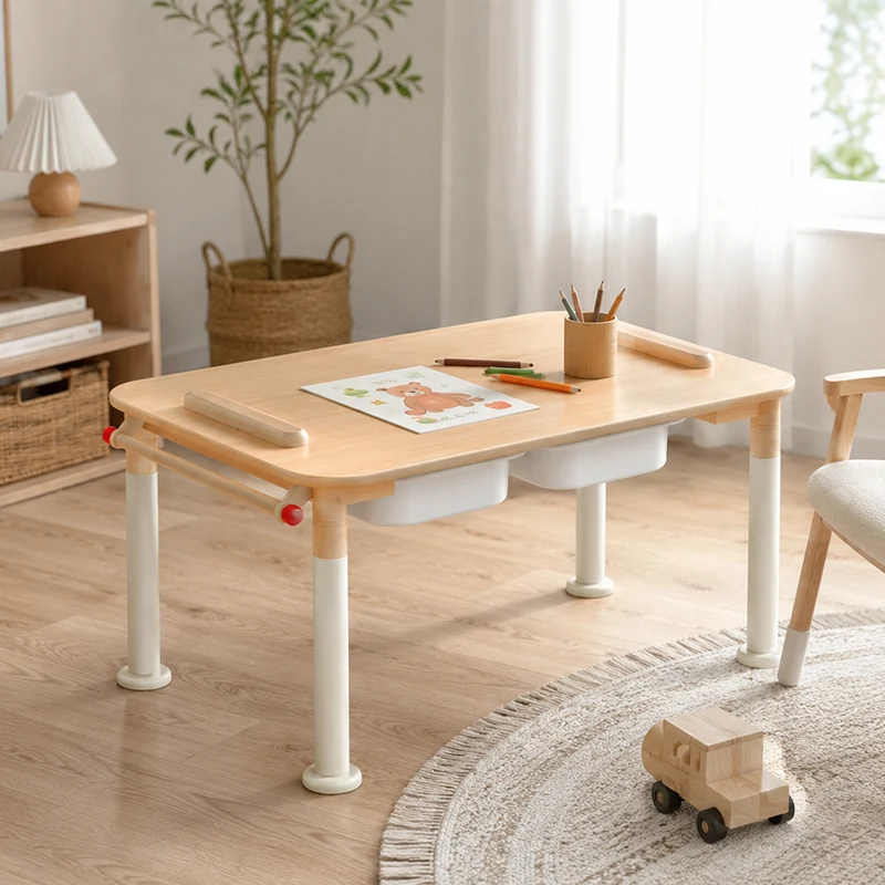 Minimalist Beech Wood Kids Play Table - Adjustable Height & Rounded Edge Safety Design Desk For Study