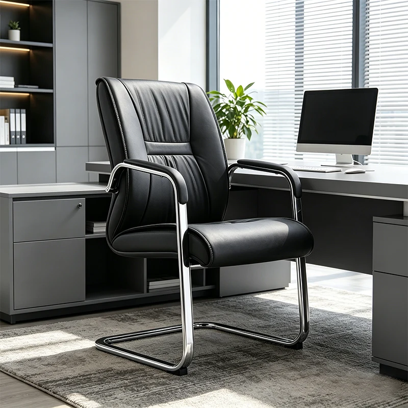 Modern Minimalist Black Faux Leather Office Chair - Ergonomic High Density Cushion Desk Chair For Home Office