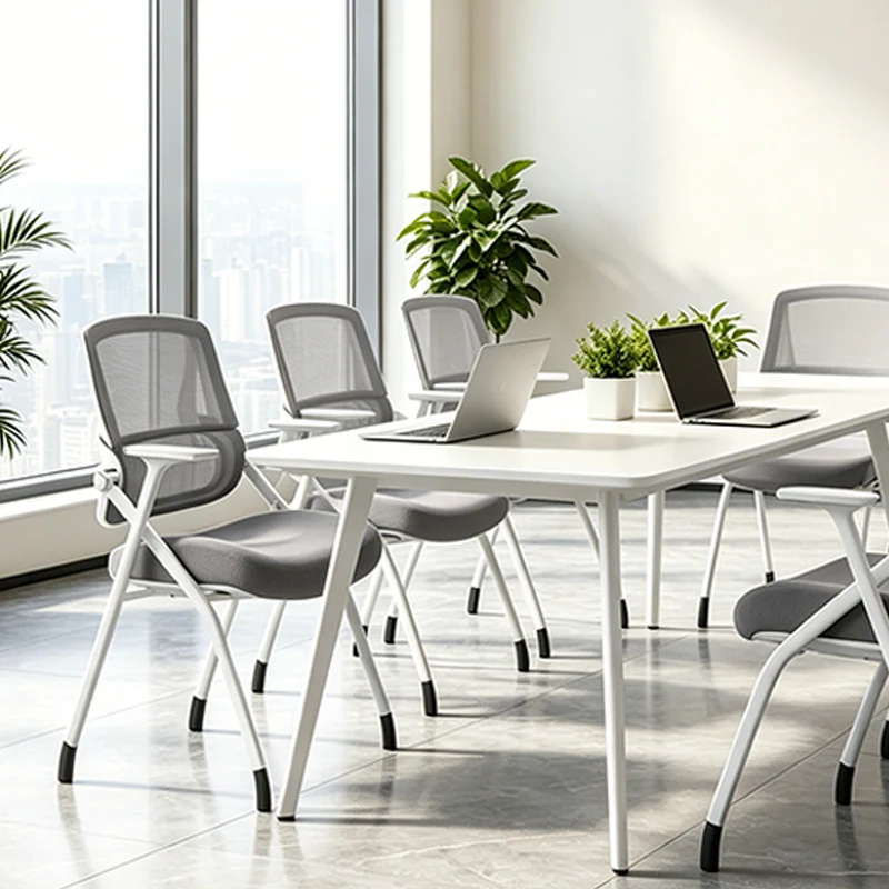 Modern Classroom Training Chair With White Steel Frame - Multi-Function Foldable Office Chair For Home Office