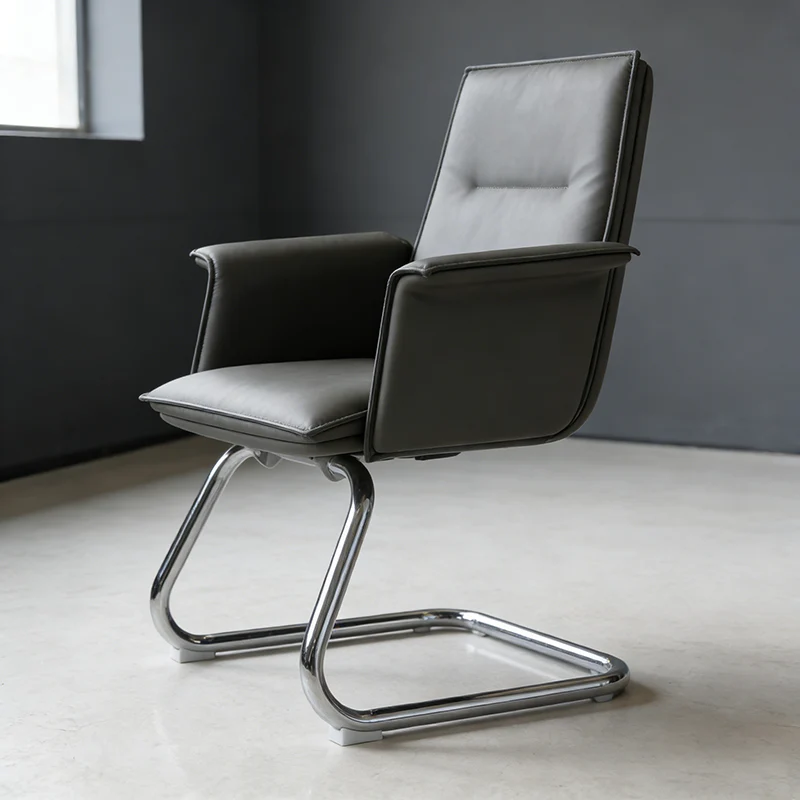 Modern Corporate Reception Desk Chair With Molded Wood Core - Luxury Executive Office Chair With Chrome Arch Frame For Home Office