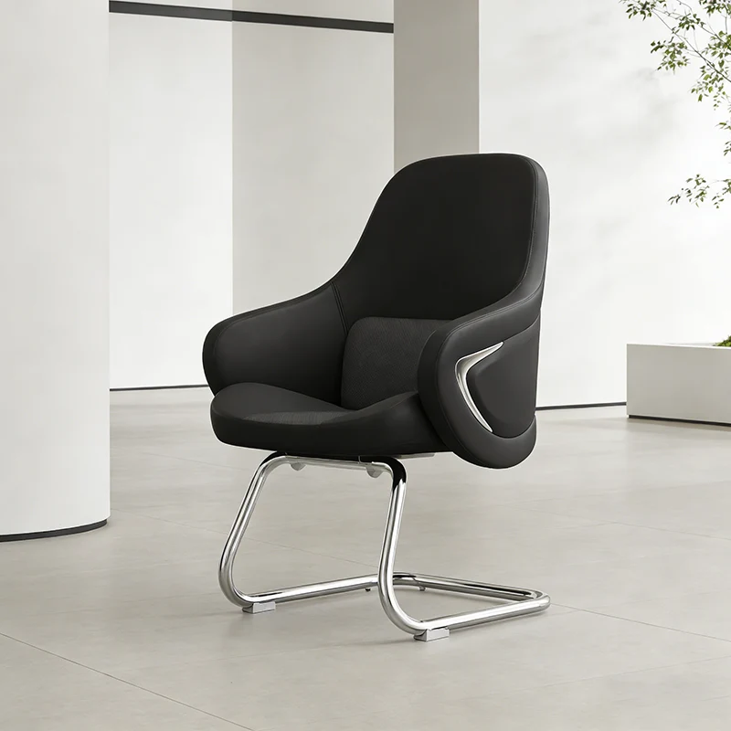 Modern Luxury Executive Conference Office Chair With Silicone Faux Leather - Polished Chrome Frame Desk Chair For Home Office