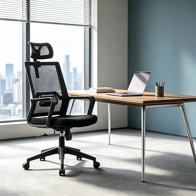Modern High Back Breathable Mesh Office Chair - Rectangular Adjustable Headrest PU Casters Desk Chair For Home Office