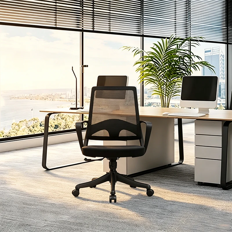 Modern Ergonomic Mid Back Mesh Office Chair - Rectangular Lumbar Support Breathable Backrest Desk Chair For Home Office