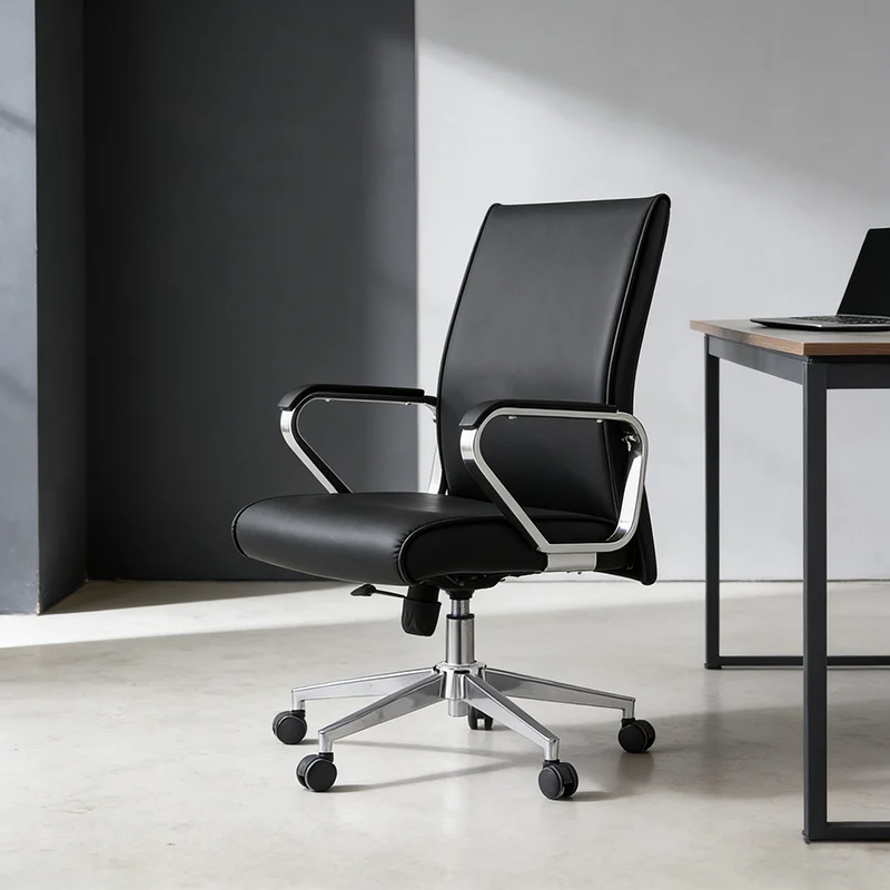 Modern Minimalist Business Desk Chair: Faux Leather Reception Chair - Mid-Back Ergonomic Office Chair For Home Office