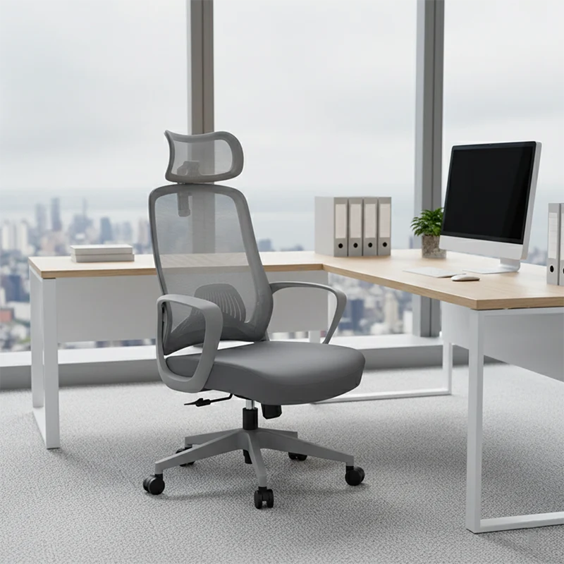 Modern Minimalist High-Back Desk Chair: Ergonomic Gaming Chair - Adjustable Headrest Breathable Mesh Fabric Swivel Chair For Home Office