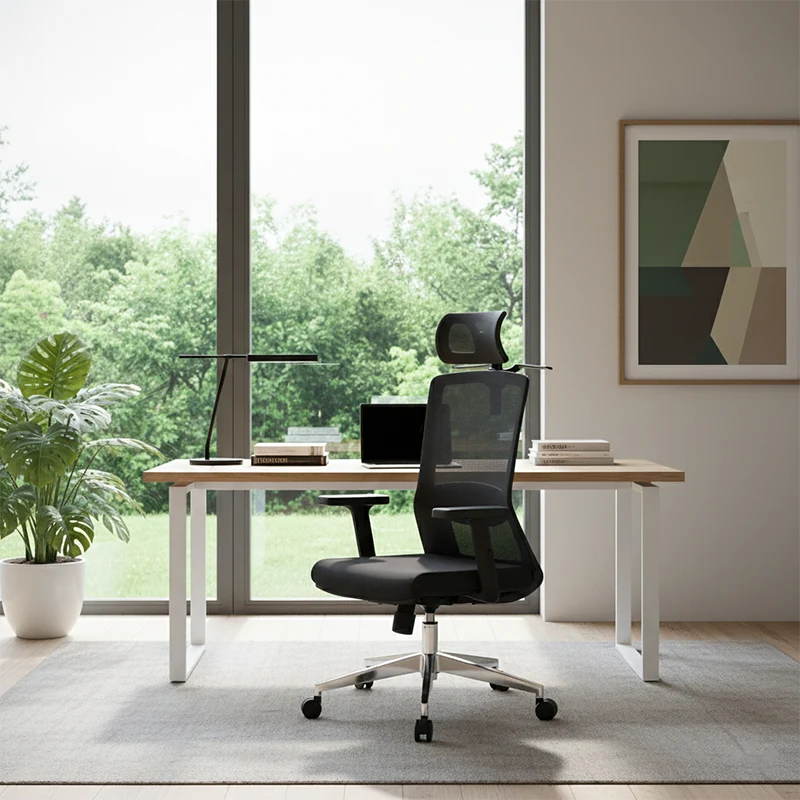 Modern Minimalist Black High-Back Desk Chair: Height-Adjustable 2D Armrests - Ergonomic Gaming Chair For Home Office