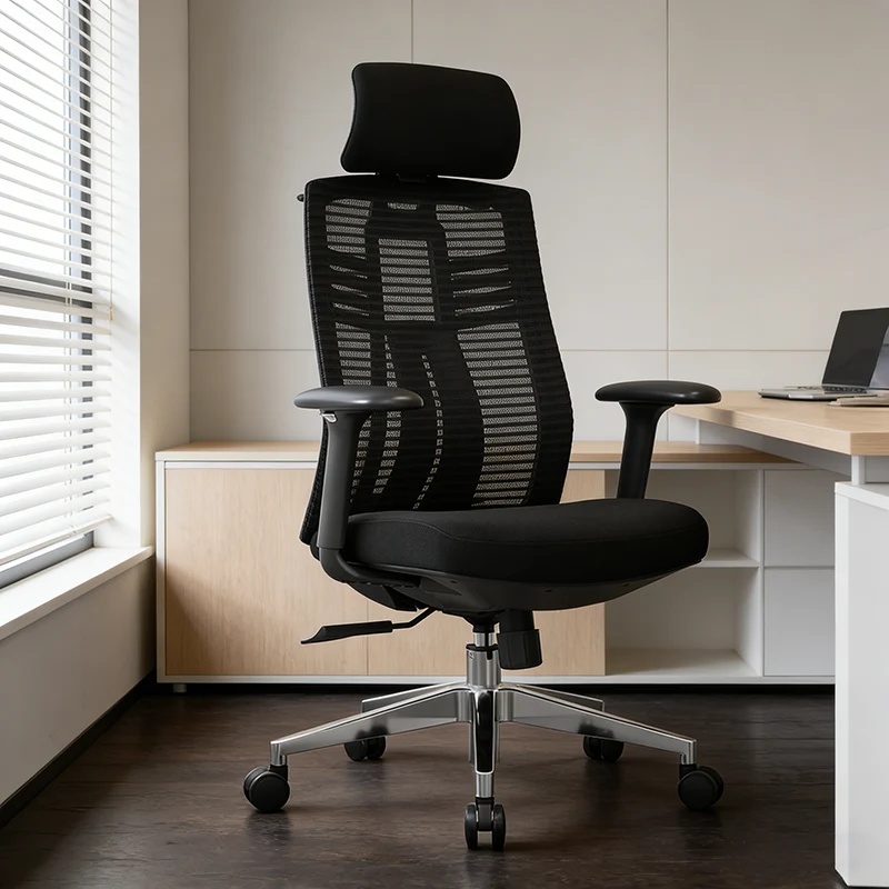Modern Minimalist High-Back Mesh Desk Chair: Aluminum Alloy Square-Conical Base - Ergonomic Swivel Gaming Chair For Home Office