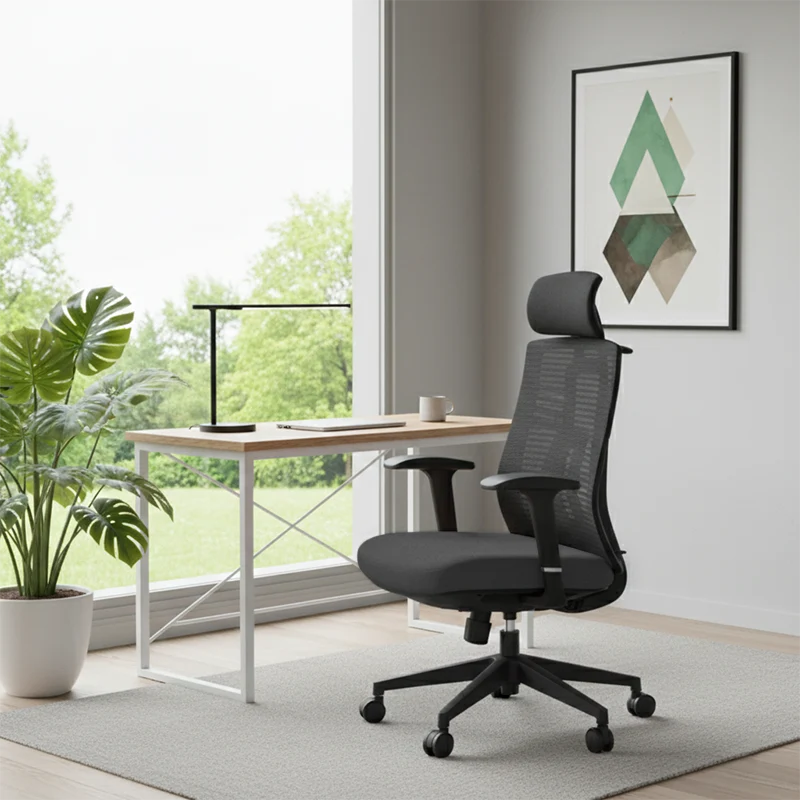 Black High-Back Ergonomic Desk Chair: Modern Minimalist Style - Adjustable Headrest Gaming Chair For Home Office