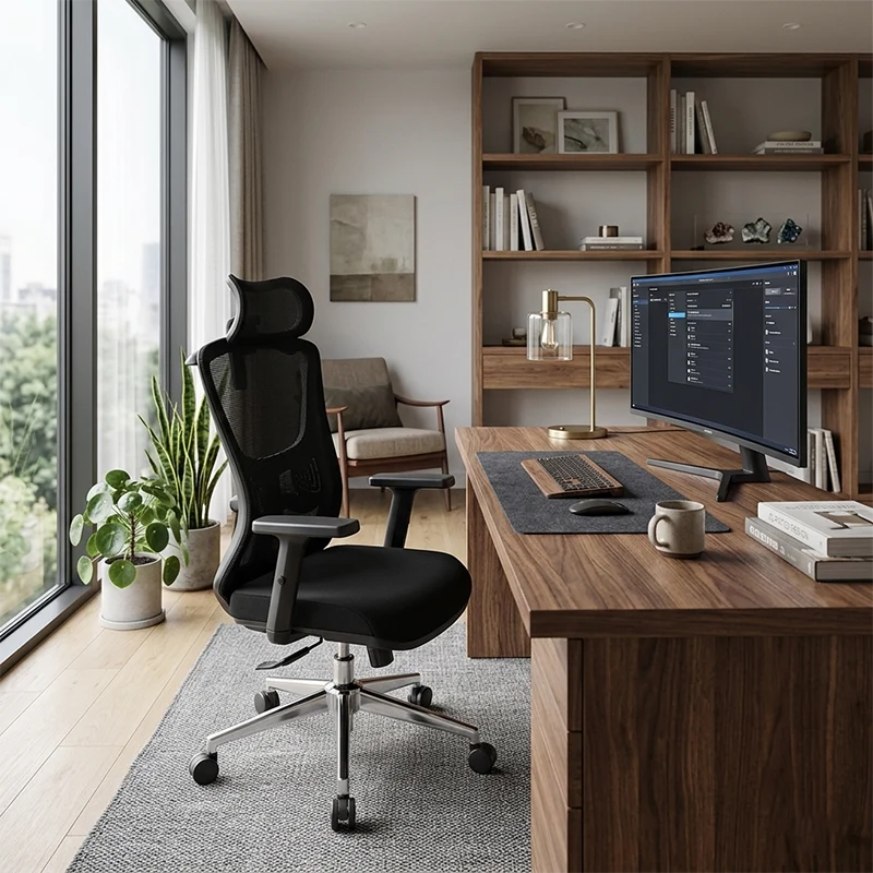 Modern Minimalist High-Back Mesh Executive Chair - High-Load Electroplated Base & Silent Casters Ergonomic Office Chair For Home Office