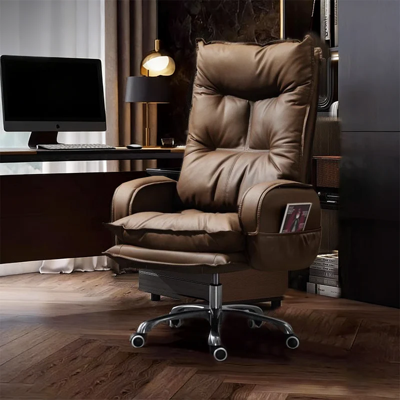 Modern Minimalist Rectangular PU Leather Steel Aluminum Alloy Swivel Mobile Desk Chair Backrest Armrest For Home Office