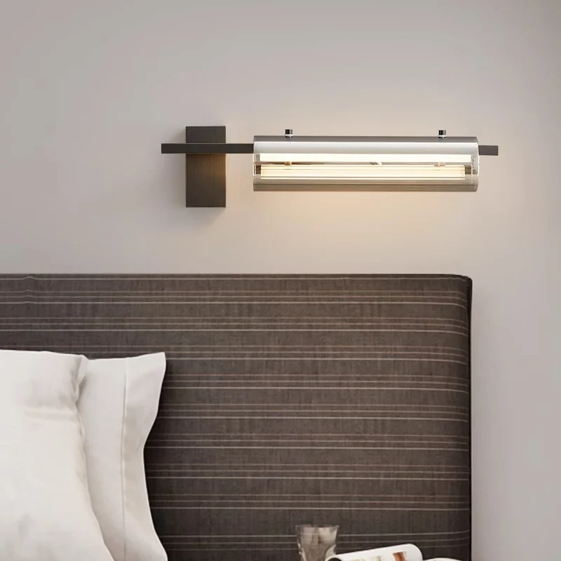 Modern Minimalist Cylinder Copper Glass LED Wall Sconce Lamp For Bedroom & Living Room