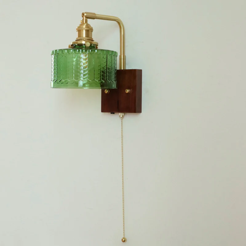 Modern Mid-Century Frosted Glass Brass Walnut 1-Light Wall Sconce Lamp With Zipper For Living Room & Bedroom