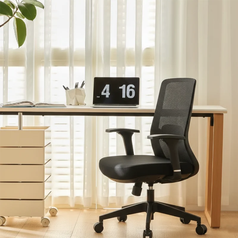 Adjustable Lumbar Support Ergonomic Mid-Back Desk Chair - Minimalist Memory Sponge Seat & BIFMA-Approved Casters For Home Office